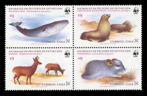 Chile #679a Cat$26, 1985 World Wildlife Fund, se-tenant block of four, never ...