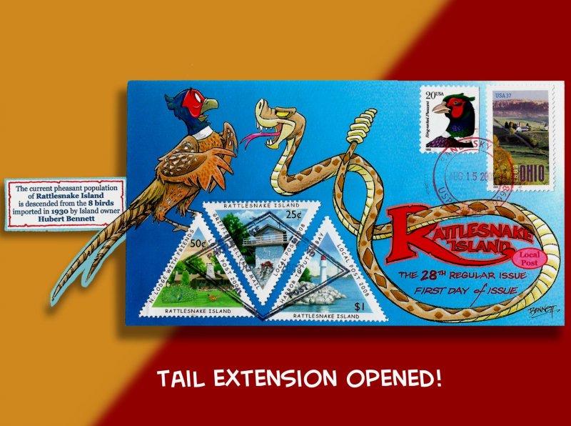 Rattlesnake Island Local Post - Pheasant & Snake on RILP FDC w/ Triangle Stamps!