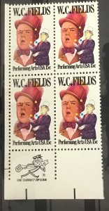 1980 USA Scott 1803 mint NH Block of 4 WC Fields Lot 903