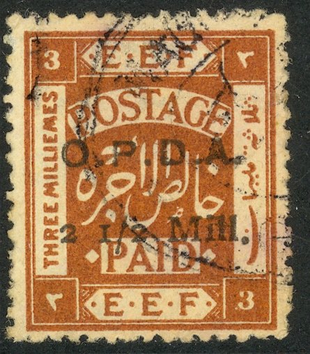 PALESTINE REVENUES 1920 2 1/2Mill on 3m OPDA Ovpt ROUGH PERF VAR Bale 189b VFU