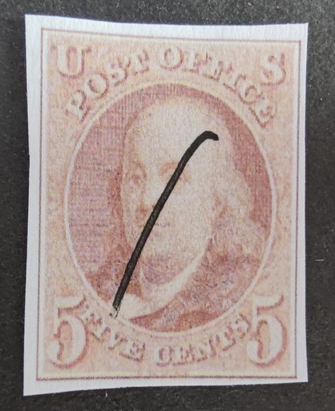 SCOTT #1 USED FIVE CENT FRANKLIN VERY FINE BEAUTY HAND CANCEL COMES FROM ESTATE