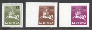 Lithuania Scott 385-87 MNHNGAI - 1991 White Knight Imperfs - SCV $0.90