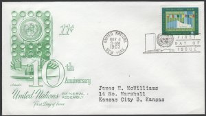 SC#120 11¢ United Nations: 10 Years General Assembly FDC (1963) Addressed