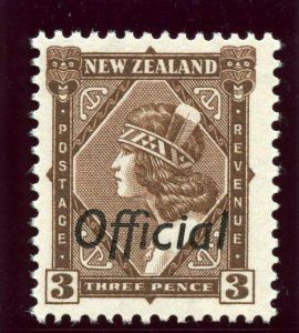 New Zealand 1938 KGVI Official 3d brown superb MNH. SG O125. Sc O66.