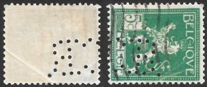 Belgium Perfin C.B. on Scott # 94. All Additional Items Ship Free.