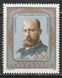 1984 Austria - Sc 1281 - MNH VF - 1 single -Christian von Ehrenfels, Philosopher