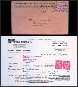 Great Britain Fleetwood Jones Timber Merchants (1931) Cover and Receipt