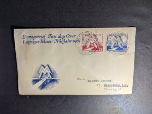 1951 Germany DDR First Day Cover FDC Leipzig to Oldenburg
