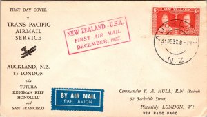 1937 Auckland New Zealand First Flight Airmail Cover FFC To London England