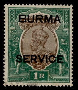 BURMA GV SG O11, 1r chocolate & green, FINE USED. Cat £14.