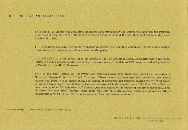 Von corp EDUCARD Proof Card No.108 US 1901 Pan American Issue with Cover