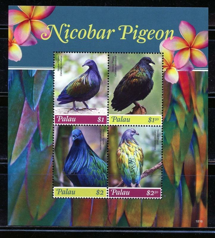 PALAU 2019 NICOBAR PIGEON SHEET OF FOUR MINT NEVER HINGED 