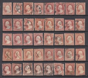 US #11/11A Group of 40 stamps -   3c Washington  (USED) cv$600.00