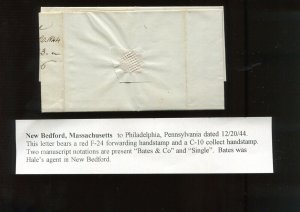 Hale & Co and Bates Express Cover New Bedford MA to Philadelphia PA LV6561