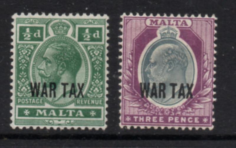 Malta Sc MR1-2 1918 War Tax stamp set mint
