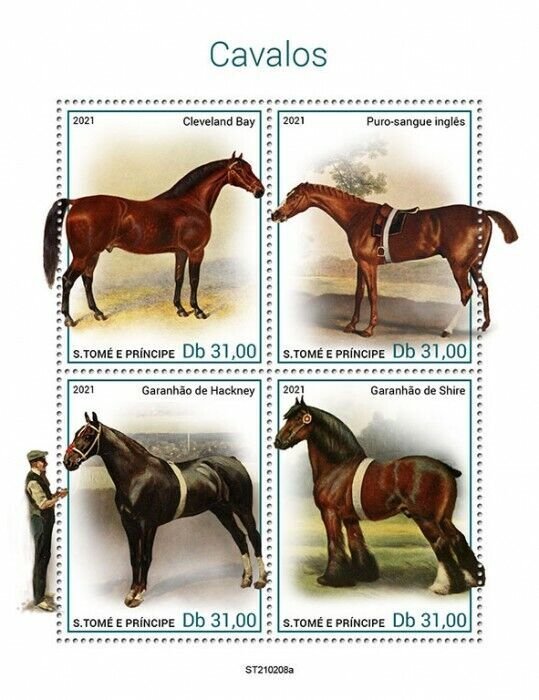 Sao Tome & Principe 2021 MNH Horses Stamps Cleveland Bay Thoroughbred 4v M/S 