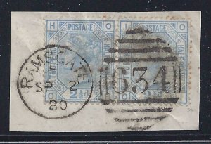 1875-80 GREAT BRITAIN/GREAT BRITAIN - No 57 2p1/2 PAIR USED ON FRAGMENT