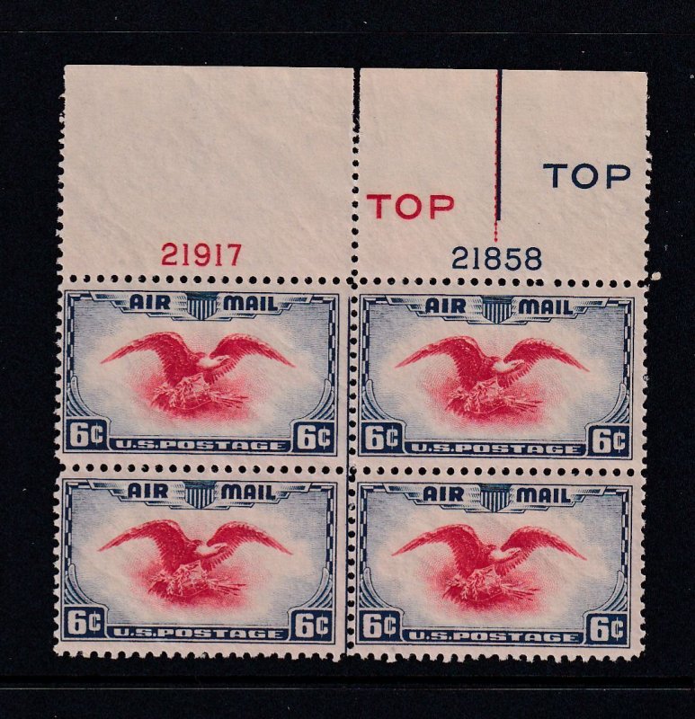 1938 Airmail 6c Sc C23 bi-color eagle and shield MNH plate block Type 4 (38