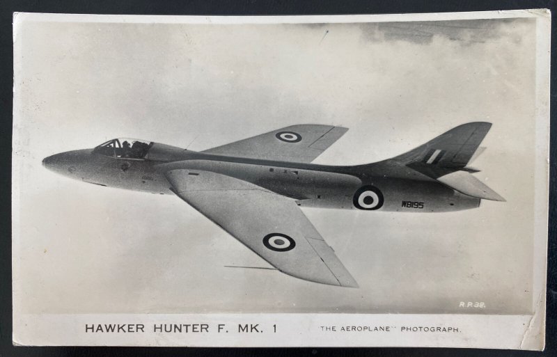 1954 London England RPPC Postcard Cover To Somerset Hawker Hunter RAF Airplane 