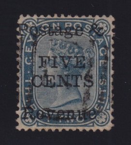 Ceylon Sc #112 (1885) 5c on 32c slate Queen Victoria Used