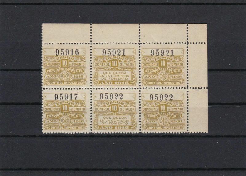 Argentina 1916 Mint Never Hinged 10 Pesos Revenue Stamps Block Ref 27746