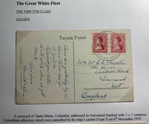 1929 Colombia SS Zacapa Paqueboat United Fruit Co Postcard Cover To England