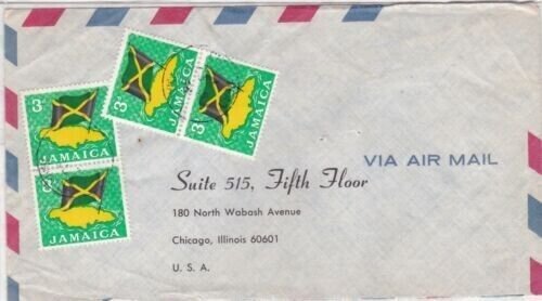 Jamaica 1966 Linstead to Chicago USA Airmail cover typed VGC
