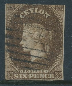 SG 8 Ceylon 1857 - 59 9d Purple Brown wmk star, very fine used, 4 good margins