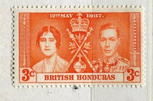 BRITISH HONDURAS; 1937 early GVI Coronation issue Mint hinged 3c. value