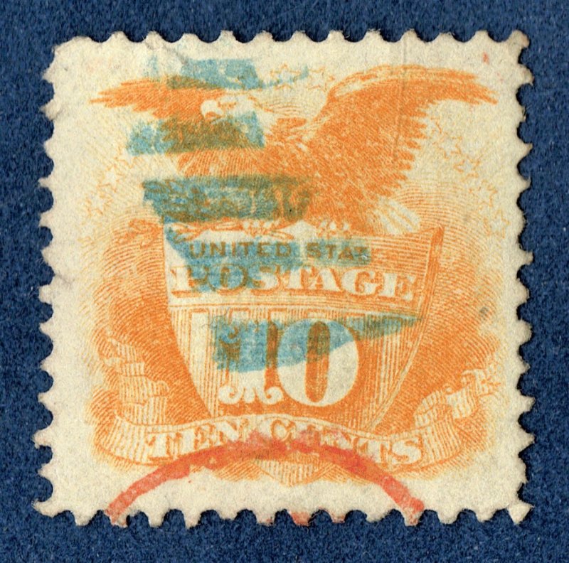 [0356] 1869 Scott#116 used 10c yellow Blue cancel cv :$145 (little faults)