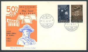 LIECHTENSTEIN SC#315-316 50th Anniv of Scouting (1957) FDC