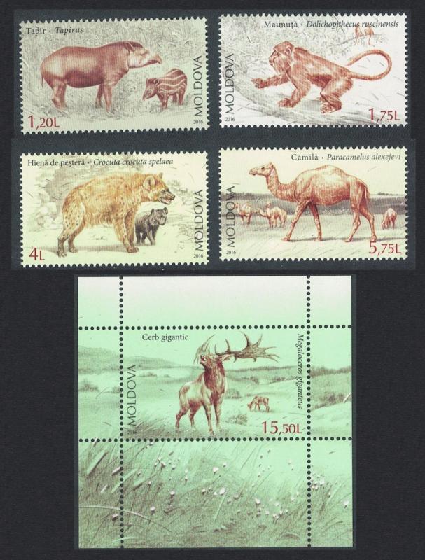 Moldova Tapir Monkey Hyena Camel Elk Extinct Fauna 4v+MS MI#980-983