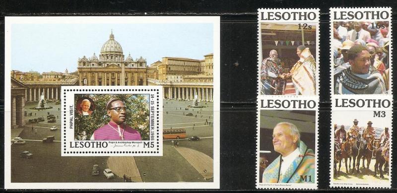 Lesotho 650-4 1988 Pope John Paul II Vist set and s.s. MNH