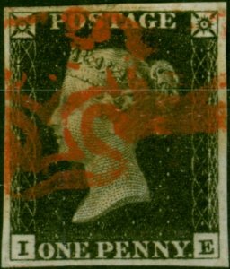 GB 1840 1d Penny Black SG2 Pl.1b (I-E) V.F.U Red MX