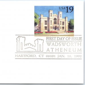 US POSTAL CARD STATIONERY FIRST DAY OF ISSUE WADSWORTH ATHENEUM HARTFORD CT 1992