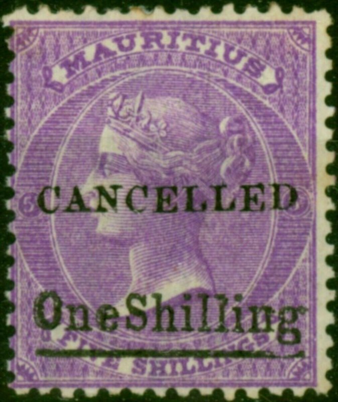 Mauritius 1877 1s on 5s Bright Mauve SG82 'Cancelled' Fine & Fresh MM