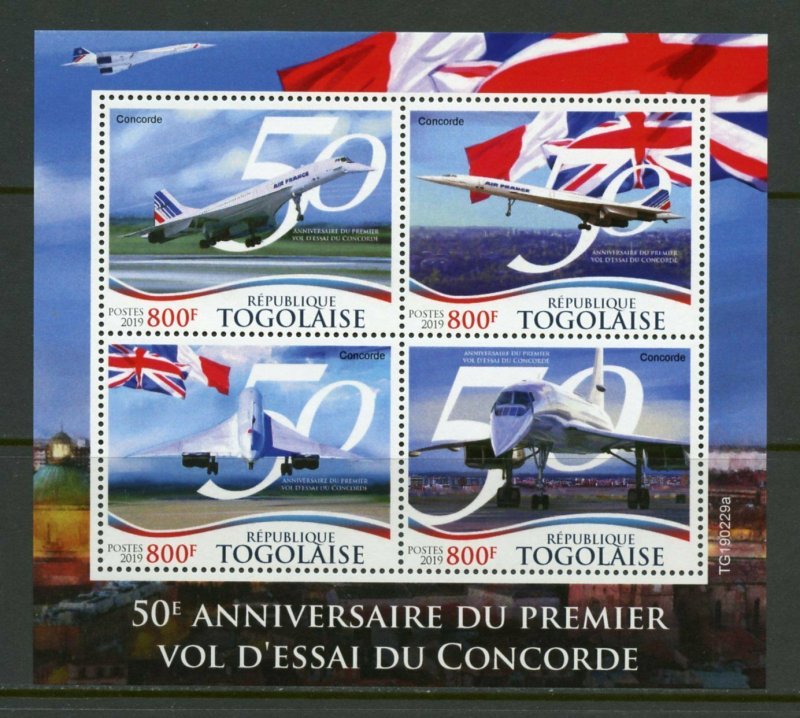 TOGO 2019 50th ANNIVERSARY OF THE FIRST CONCORDE FLIGHT SHEET MINT NH