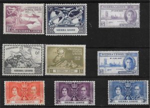 SIERRA LEONE 1937 CORONATION, 1946 VICTORY, 1949 UPU SETS MINT HINGED Cat £8+