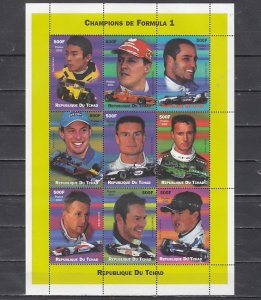 Chad, 2002. Champions of Formula 1, Racing Cars, sheet of 9. ^