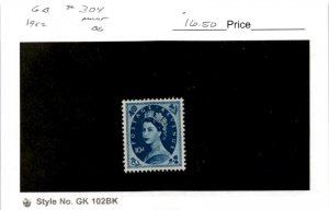 Great Britain, Postage Stamp, #304 Mint Hinged, 1952 Queen Elizabeth (AD)