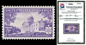 Scott 903 1941 3c Vermont Issue Mint Graded XF-Sup 95 NH with PSE CERTIFICATE!