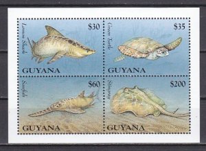 Guyana, Scott cat. 2976 a-d. Marine Life on a sheet of 4.