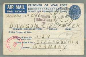 New Zealand  1941 (1942) 18d blue on white P. O. W. aerogramme from Rangiora to Stalag XVIII A, South of Wolfsberg (Austria-Cari