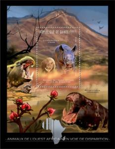 GUINEA 2012 SHEET ENDANGERED ANIMALS WILDLIFE RHINOCEROSES HIPPOPOTAMUSES RHINOS