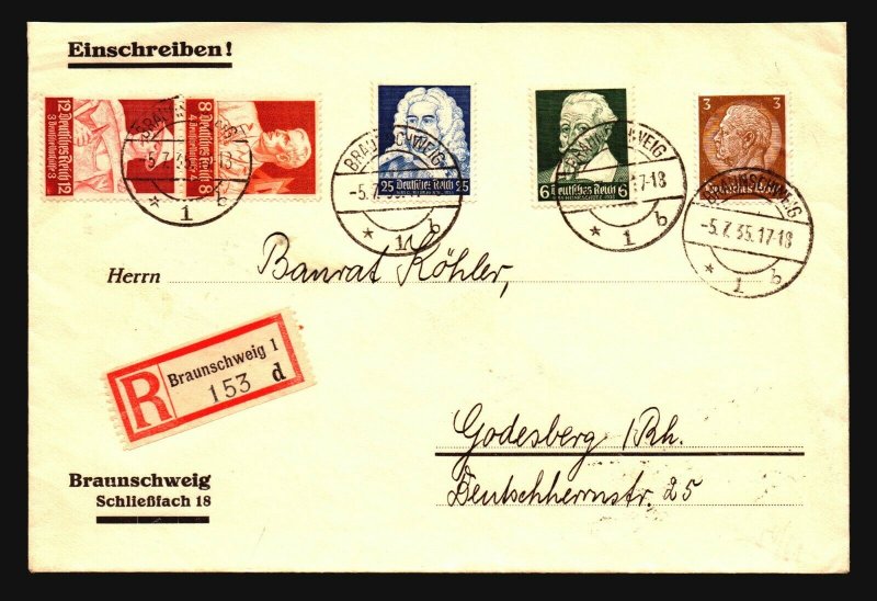 Germany 1935 Zusammendruck Pair On On Cover / Light Crease - Z17105