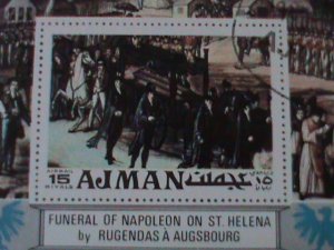 ​AJMAN-1971- 150TH ANNIV: DEATH OF NAPOLEON-FUNERAL-CTO-S/S--FANCY CANCEL-VF