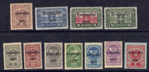 Austria 1920 Flood Relief Group of 11 Mint Hinged Stamps