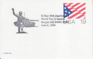 1994 50th Anniv End WWII D-Day Flag PC Bangor ME