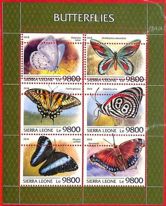 A4680 - SIERRA LEONE - MISPERF ERROR, Miniature Leaf: 2018, Butterflies-