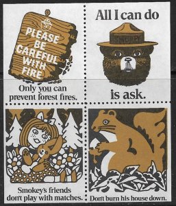 SMOKEY THE BEAR ONLY YOU CAN PREVENT FOREST FIRES Squirrel Label Block MNH